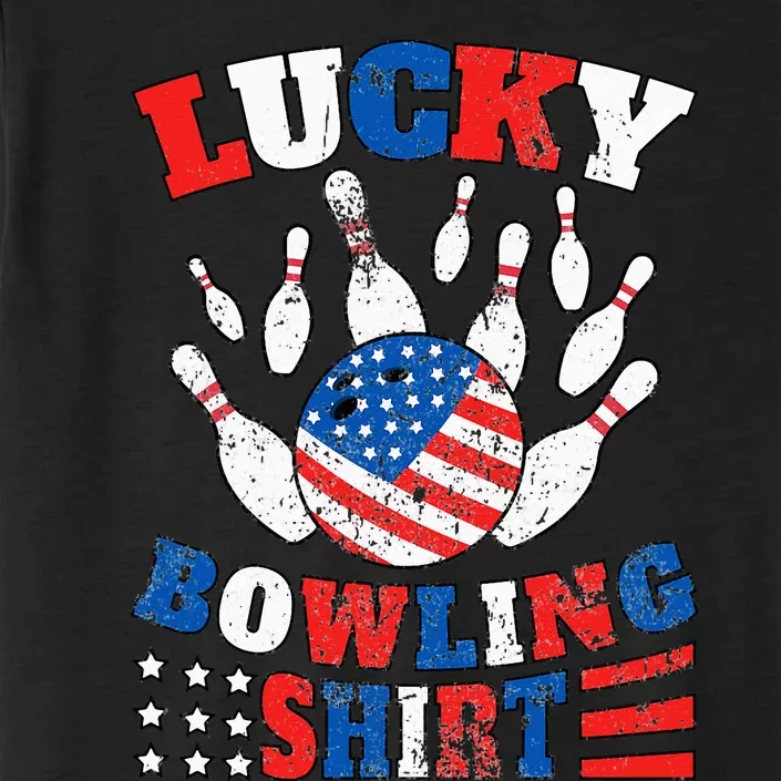 Lucky Bowling Patriotic American Flag 4th July Bowler ChromaSoft Performance T-Shirt