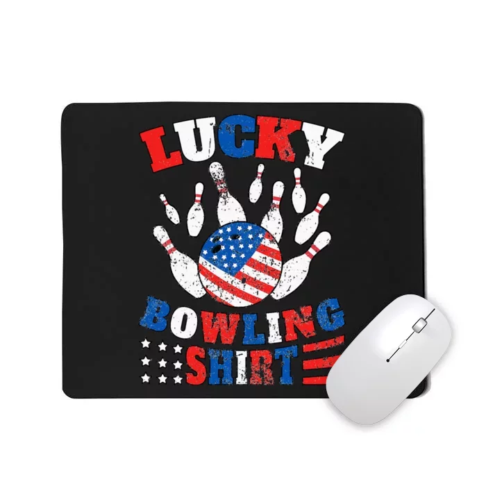 Lucky Bowling Patriotic American Flag 4th July Bowler Mousepad