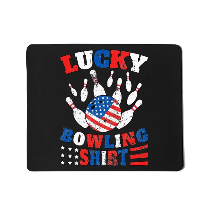 Lucky Bowling Patriotic American Flag 4th July Bowler Mousepad