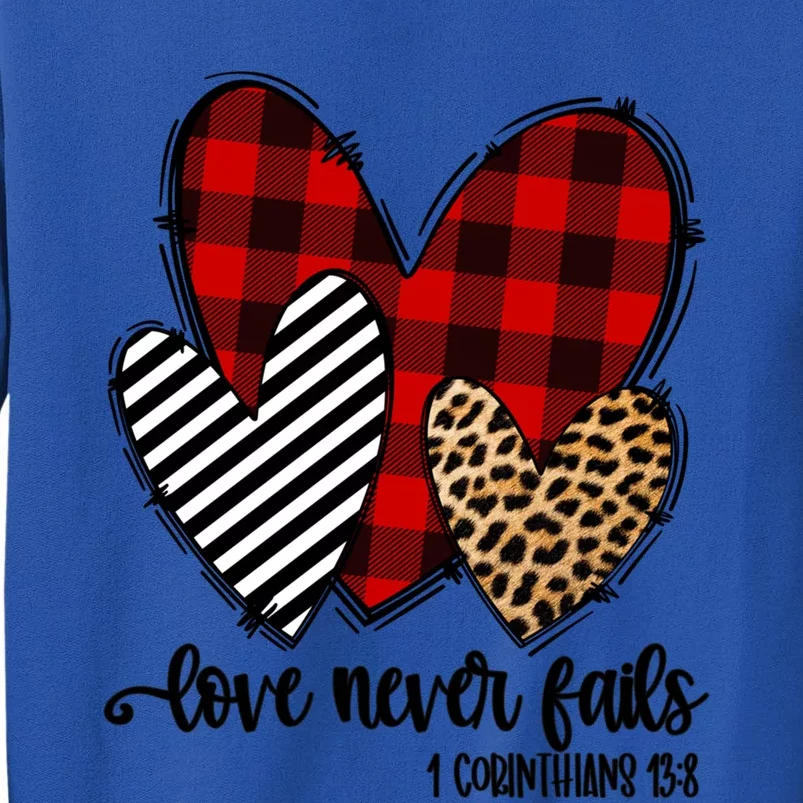 Leopard Buffalo Plaid Hearts Love Never Fails Valentines Day Gift Sweatshirt