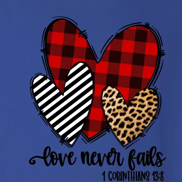 Leopard Buffalo Plaid Hearts Love Never Fails Valentines Day Gift Toddler Long Sleeve Shirt