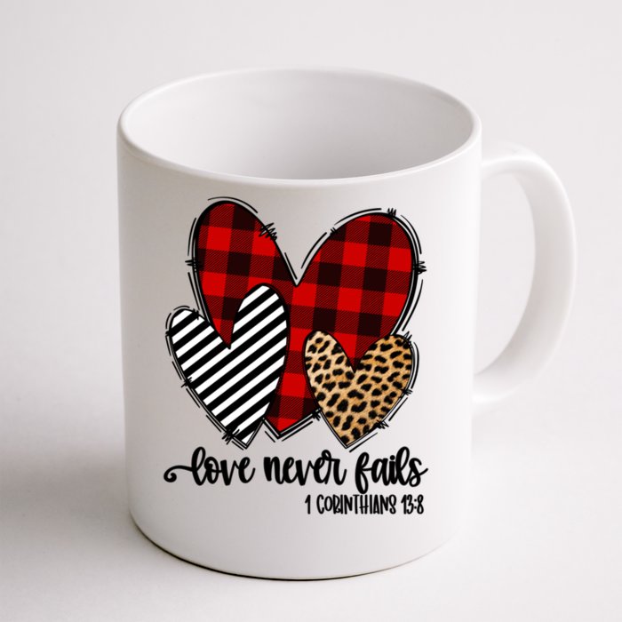 Leopard Buffalo Plaid Hearts Love Never Fails Valentines Day Gift Front & Back Coffee Mug