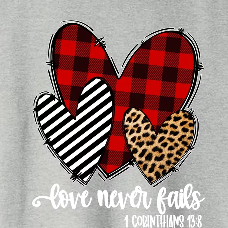 Leopard Buffalo Plaid Hearts Love Never Fails Valentines Day Gift Women's Crop Top Tee