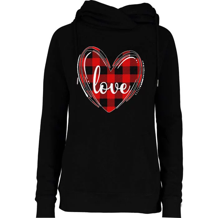 Leopard Buffalo Plaid Love Heart Valentines Day Womens Funnel Neck Pullover Hood