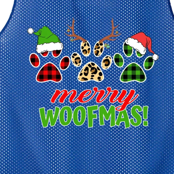 Leopard Buffalo Plaid Paw Print Dog Lover Merry Woofmas Funny Gift Mesh Reversible Basketball Jersey Tank