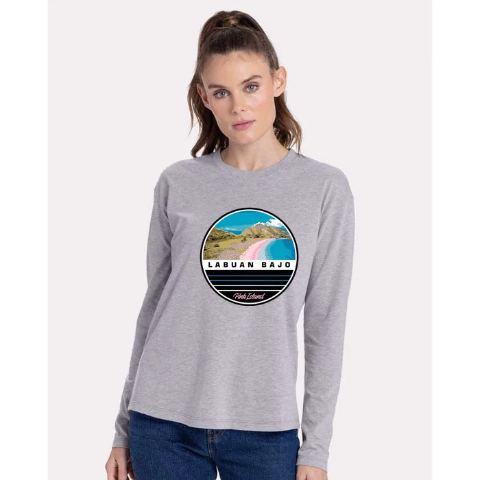 Labuan Bajo Pink Island Womens Cotton Relaxed Long Sleeve T-Shirt