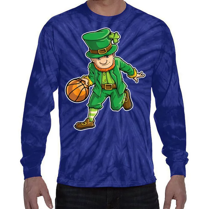 Leprechaun Basketball Player St Patrick's Day Tie-Dye Long Sleeve Shirt