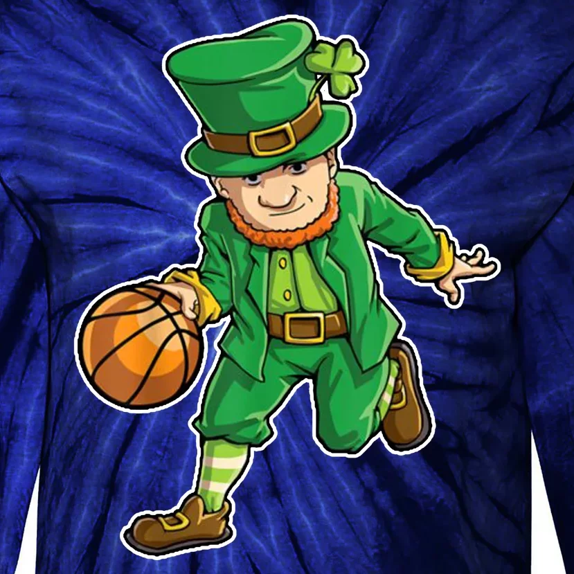 Leprechaun Basketball Player St Patrick's Day Tie-Dye Long Sleeve Shirt