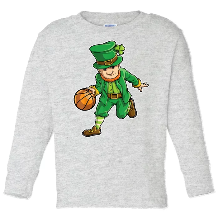 Leprechaun Basketball Player St Patrick's Day Toddler Long Sleeve Shirt