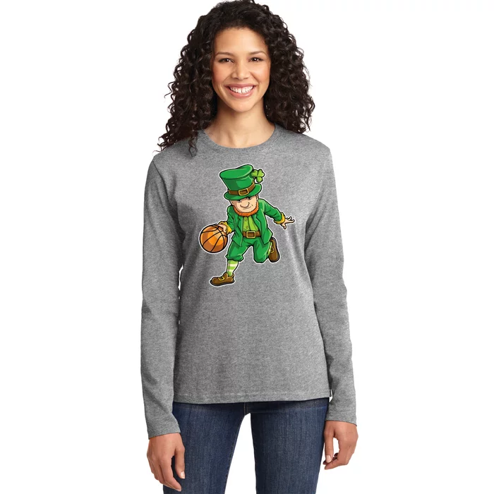 Leprechaun Basketball Player St Patrick's Day Ladies Long Sleeve Shirt