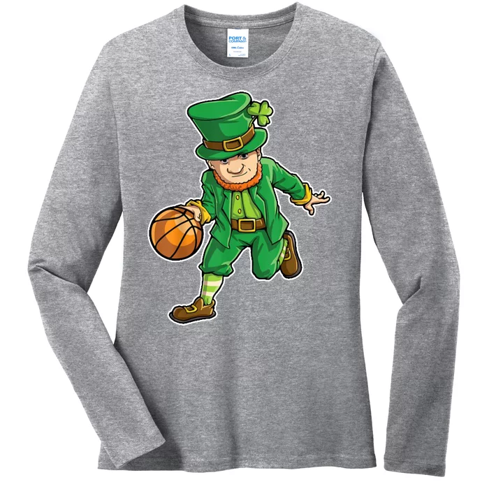 Leprechaun Basketball Player St Patrick's Day Ladies Long Sleeve Shirt