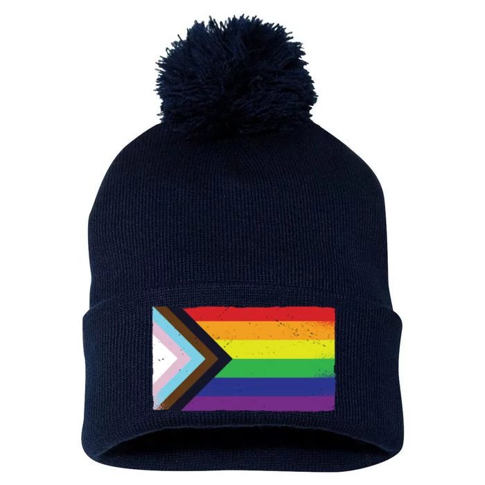 LGTBQ Black Pride Flag Pom Pom 12in Knit Beanie