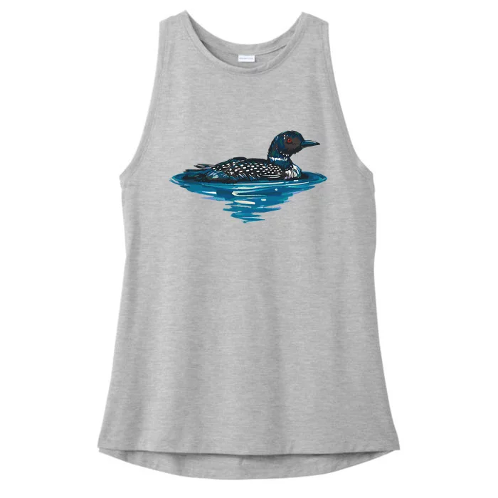 Loon Bird Painting Duck Lake Ladies Tri-Blend Wicking Tank