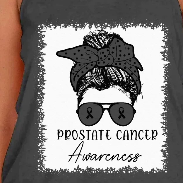 Light Blue Prostate Cancer Bleached Messy Bun Women's Knotted Racerback Tank