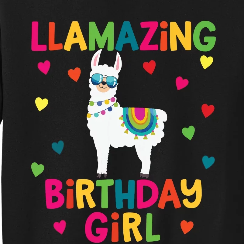 Llama Birthday Party LLamazing Girl Rainbow Hearts Gift Tall Sweatshirt