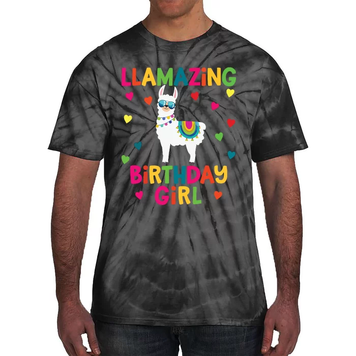 Llama Birthday Party LLamazing Girl Rainbow Hearts Gift Tie-Dye T-Shirt