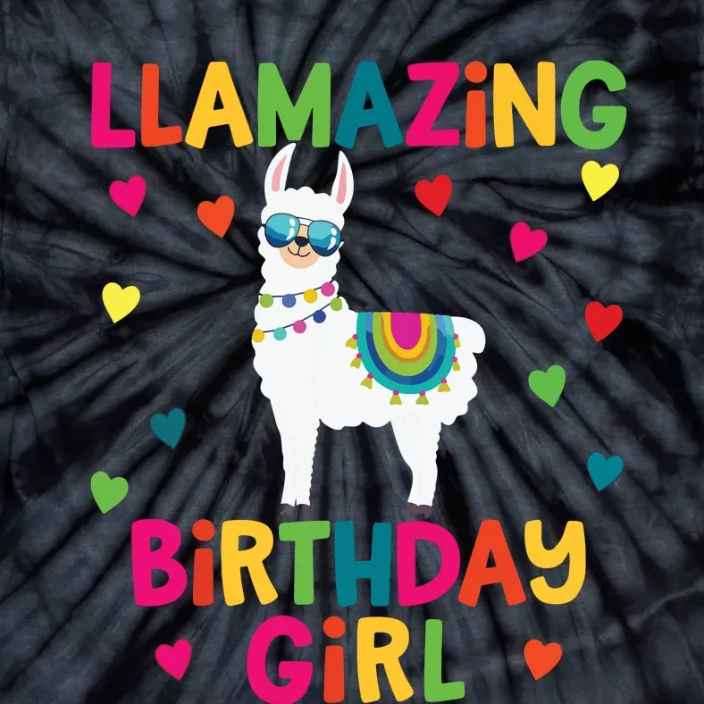 Llama Birthday Party LLamazing Girl Rainbow Hearts Gift Tie-Dye T-Shirt