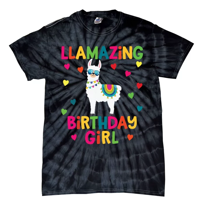 Llama Birthday Party LLamazing Girl Rainbow Hearts Gift Tie-Dye T-Shirt