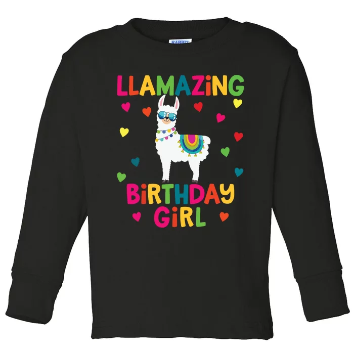 Llama Birthday Party LLamazing Girl Rainbow Hearts Gift Toddler Long Sleeve Shirt