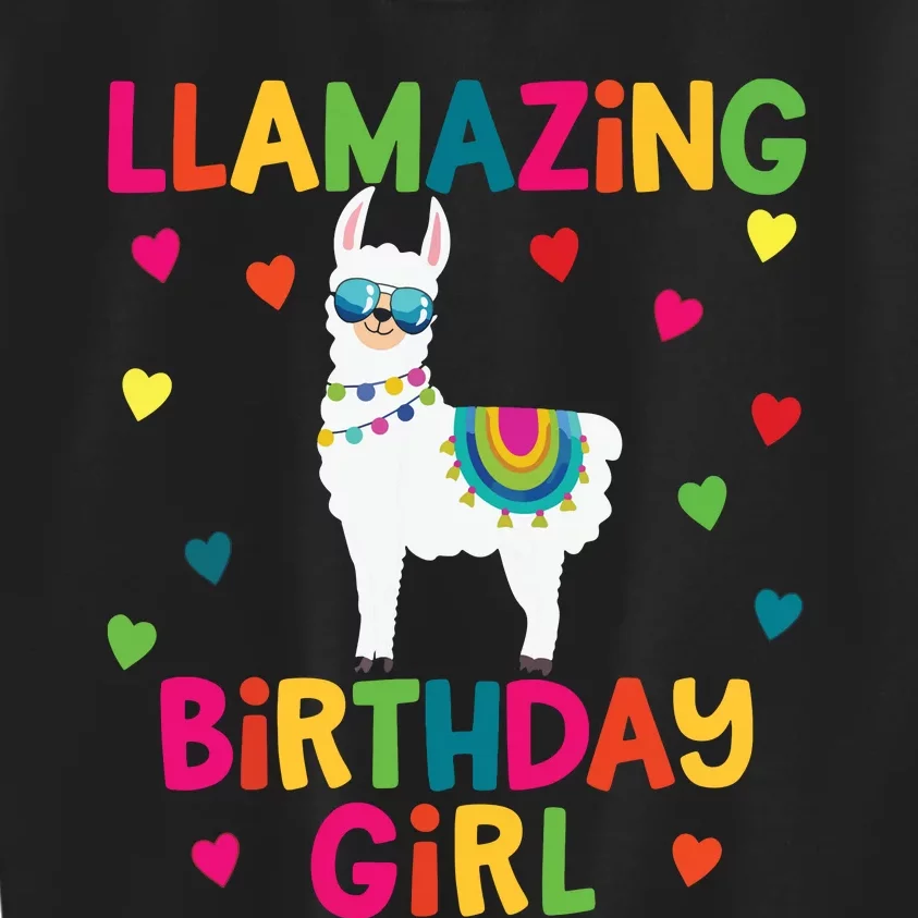 Llama Birthday Party LLamazing Girl Rainbow Hearts Gift Kids Sweatshirt