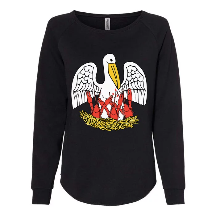 Louisiana Brown Pelican Feeding Crawfish La Flag Womens California Wash Sweatshirt