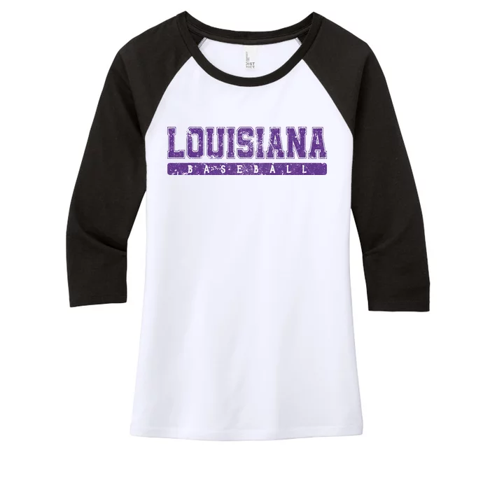 Louisiana Baseball Purple Vintage Text Women's Tri-Blend 3/4-Sleeve Raglan Shirt