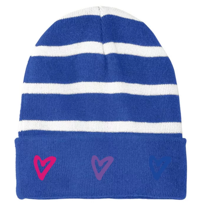 Lgbt Bisexual Pride Hearts 3funny Giftcolor Violet Magenta Blue Gift Striped Beanie with Solid Band