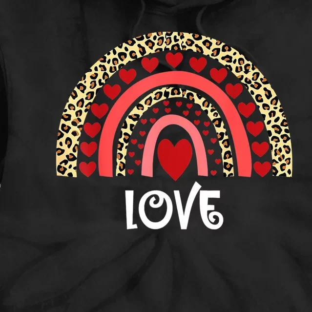 Love Boho Rainbow Leopard Print Valentines Day Cute Heart Tie Dye Hoodie