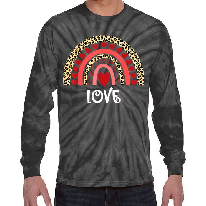 Love Boho Rainbow Leopard Print Valentines Day Cute Heart Tie-Dye Long Sleeve Shirt