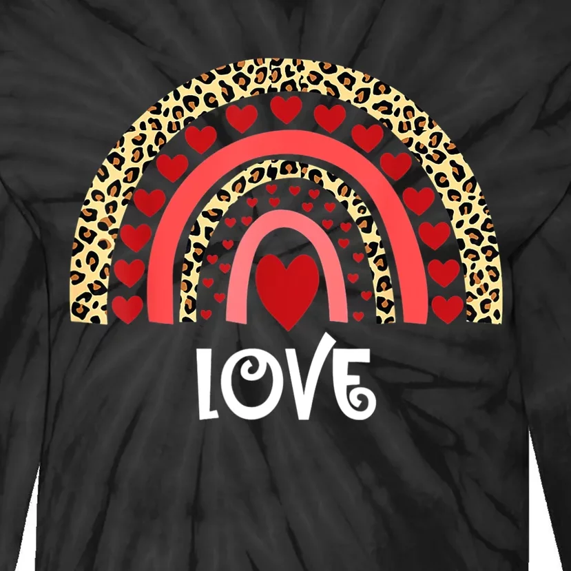 Love Boho Rainbow Leopard Print Valentines Day Cute Heart Tie-Dye Long Sleeve Shirt