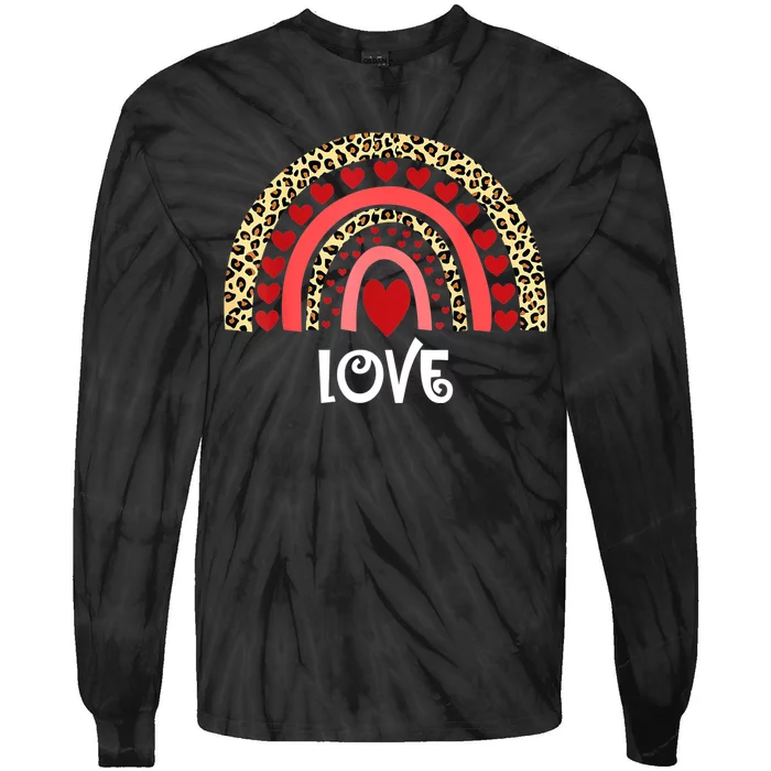 Love Boho Rainbow Leopard Print Valentines Day Cute Heart Tie-Dye Long Sleeve Shirt