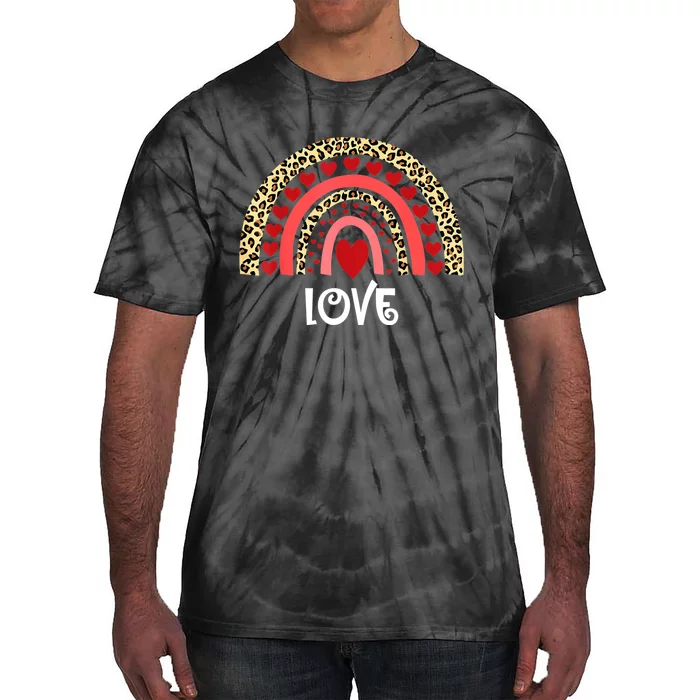 Love Boho Rainbow Leopard Print Valentines Day Cute Heart Tie-Dye T-Shirt