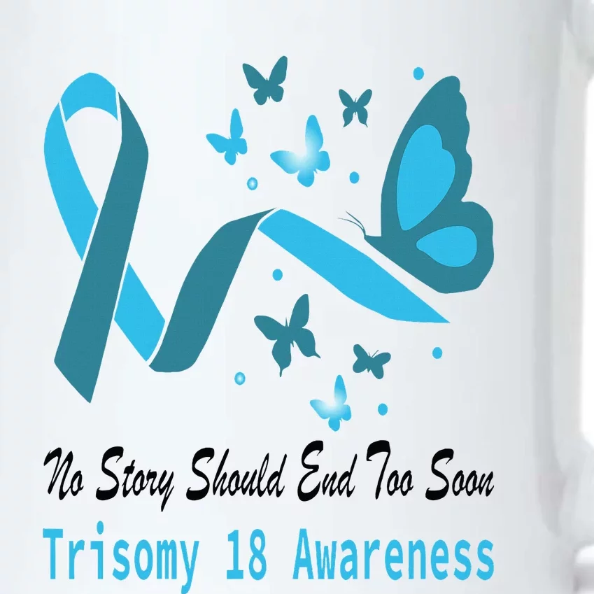 Light Blue Ribbon for Trisomy 18 Awareness with Butterfly Design Black Color Changing Mug