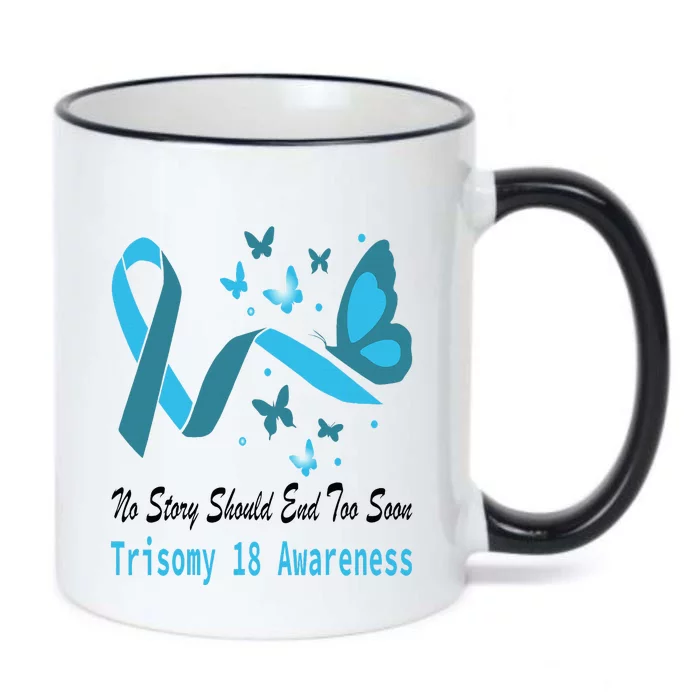 Light Blue Ribbon for Trisomy 18 Awareness with Butterfly Design Black Color Changing Mug