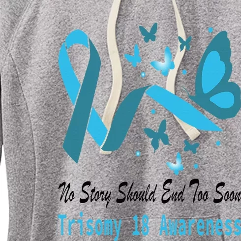 Light Blue Ribbon for Trisomy 18 Awareness with Butterfly Design Women's Fleece Hoodie