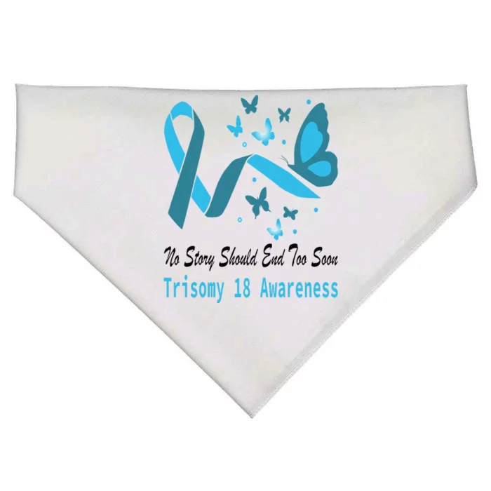 Light Blue Ribbon for Trisomy 18 Awareness with Butterfly Design USA-Made Doggie Bandana