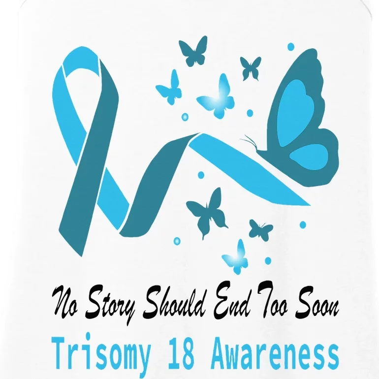 Light Blue Ribbon for Trisomy 18 Awareness with Butterfly Design Ladies Essential Tank