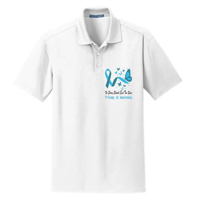 Light Blue Ribbon for Trisomy 18 Awareness with Butterfly Design Dry Zone Grid Performance Polo