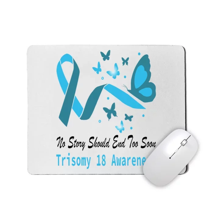 Light Blue Ribbon for Trisomy 18 Awareness with Butterfly Design Mousepad