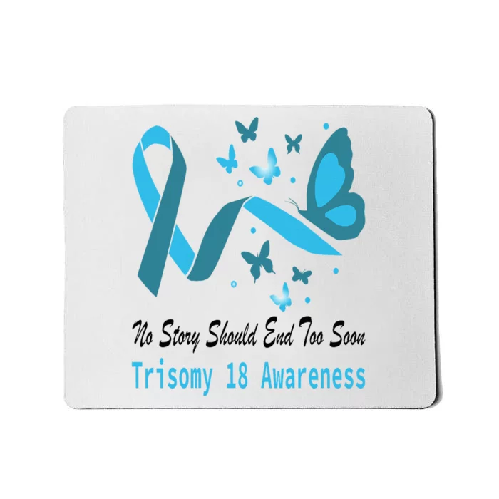 Light Blue Ribbon for Trisomy 18 Awareness with Butterfly Design Mousepad