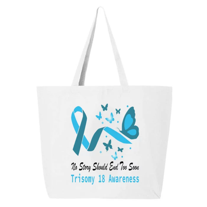 Light Blue Ribbon for Trisomy 18 Awareness with Butterfly Design 25L Jumbo Tote