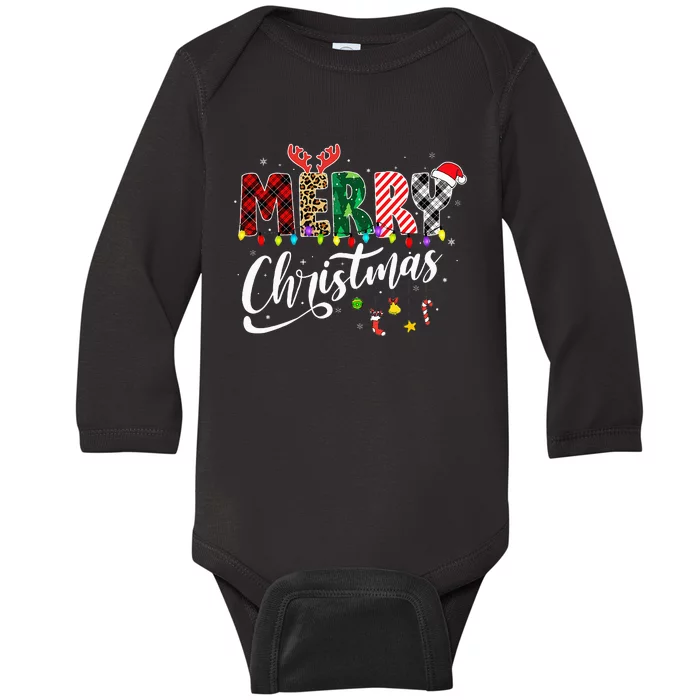 Leopard Buffalo Red Plaid Merry Christmas Baby Long Sleeve Bodysuit