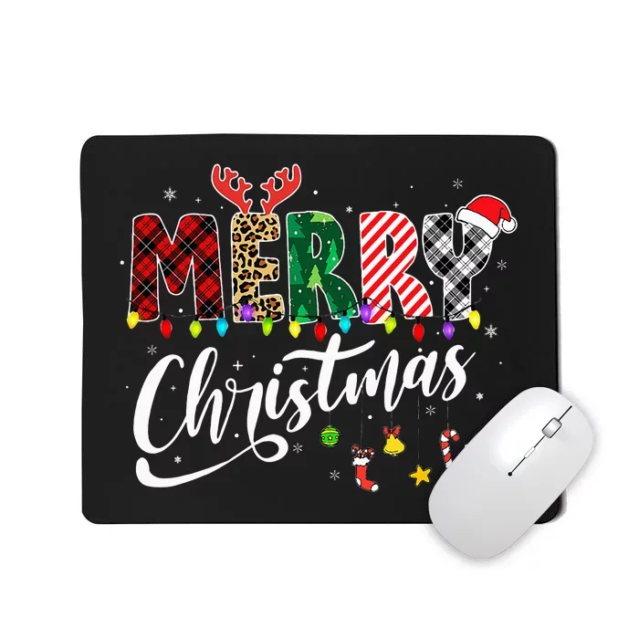 Leopard Buffalo Red Plaid Merry Christmas Mousepad