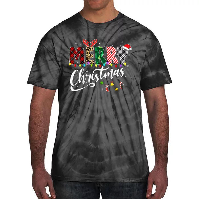 Leopard Buffalo Red Plaid Merry Christmas Tie-Dye T-Shirt