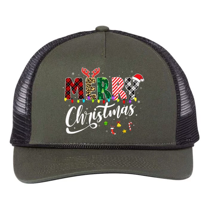 Leopard Buffalo Red Plaid Merry Christmas Retro Rope Trucker Hat Cap