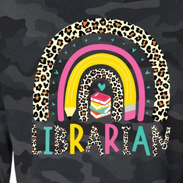 Librarian Boho Rainbow Leopard Back To School Bookworm Funny Cropped Pullover Crew