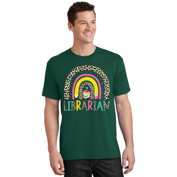 Librarian Boho Rainbow Leopard Back To School Bookworm Funny T-Shirt