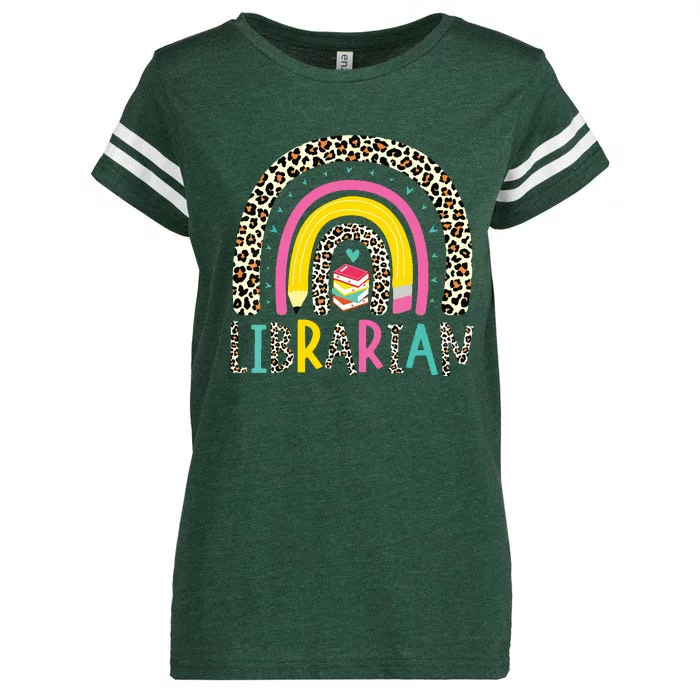 Librarian Boho Rainbow Leopard Back To School Bookworm Funny Enza Ladies Jersey Football T-Shirt