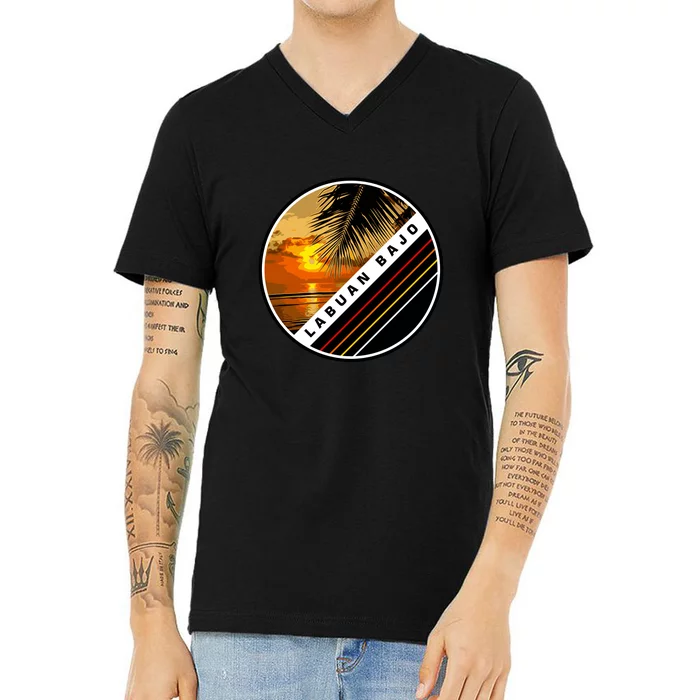 Labuan Bajo Retro Sunset V-Neck T-Shirt