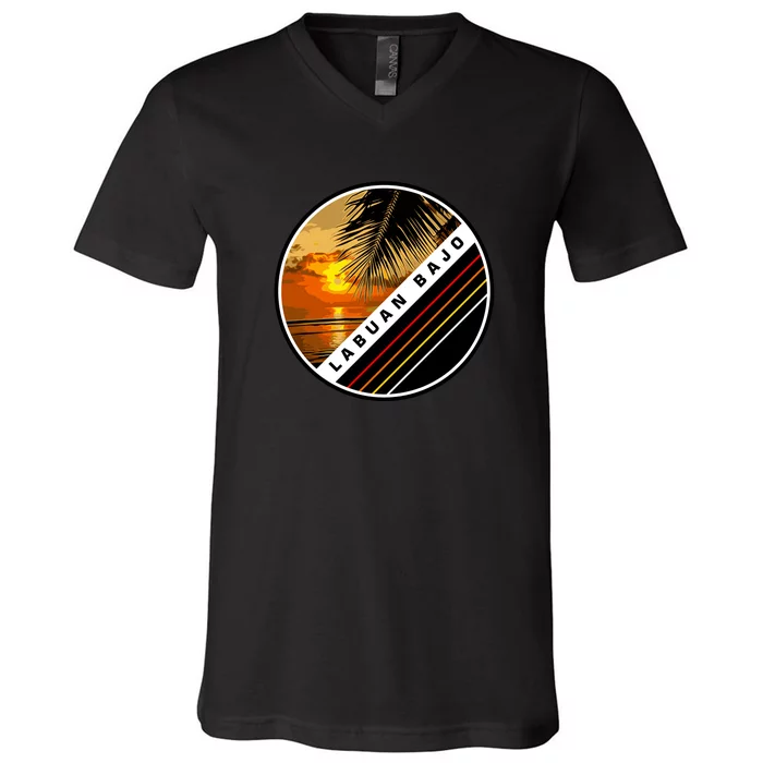 Labuan Bajo Retro Sunset V-Neck T-Shirt